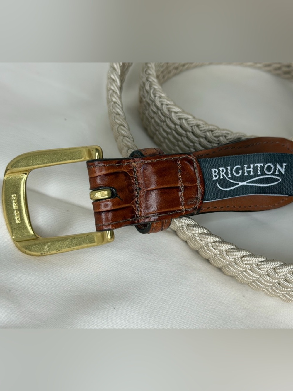 Brighton Belt Mens 40 Brown Tan Elastic Cord Croc Embossed Belt Stretch 33502